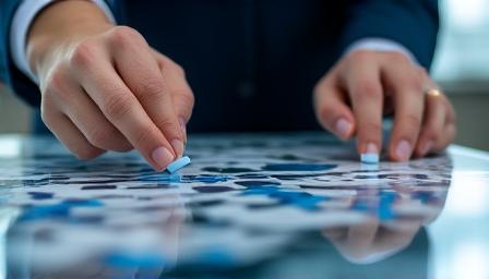 Business analyst reviewing complex charts and market data on a tablet